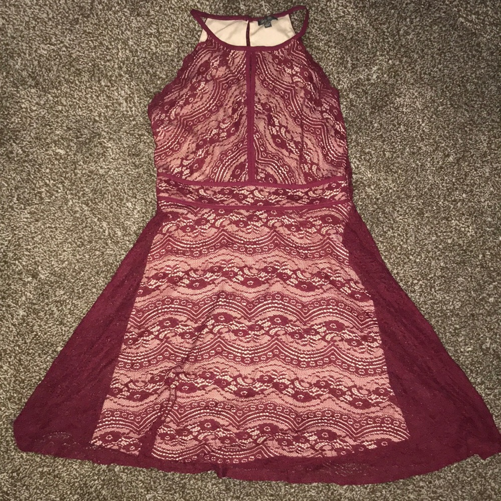 Maroon 2-layered lace dress